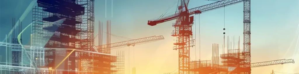 Illustration Hochhäuser in Stahbeton-Bauweise im Bau mit Kränen